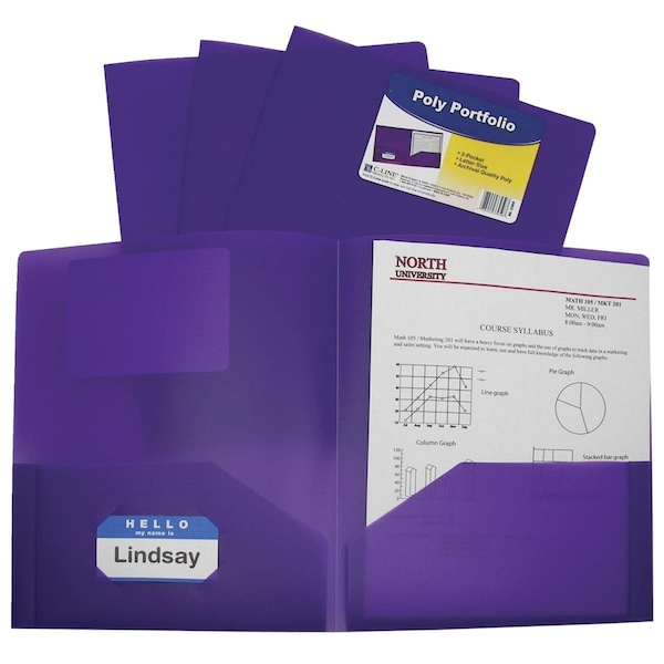 C-Line Products 1597275 Two-Pocket Heavyweight Poly Portfolio Folder; Purple - Pack of 25 1597275 - main